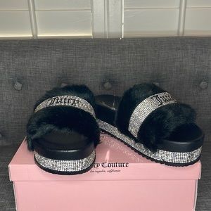 Juicy Couture | Shoes | Juicy Couture Orbit Faux Fur Platform Slide Sandals  In Black | Poshmark